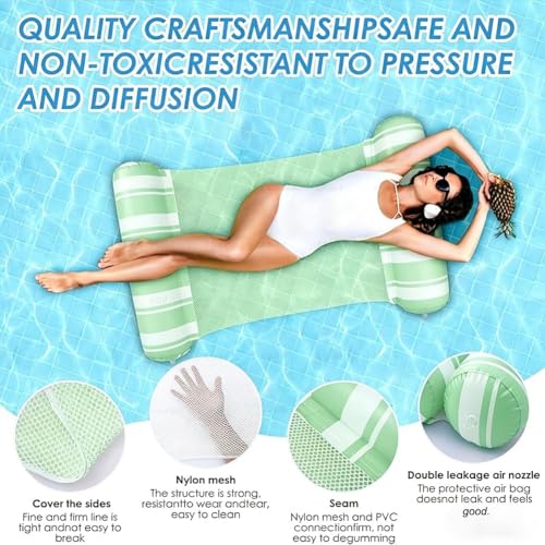 Green Inflatable Pool Float Adults 4-in-1 Water Hammock for Swimming Pools Lake Sea Beach Keep Cool & Relax (Green) — view 2