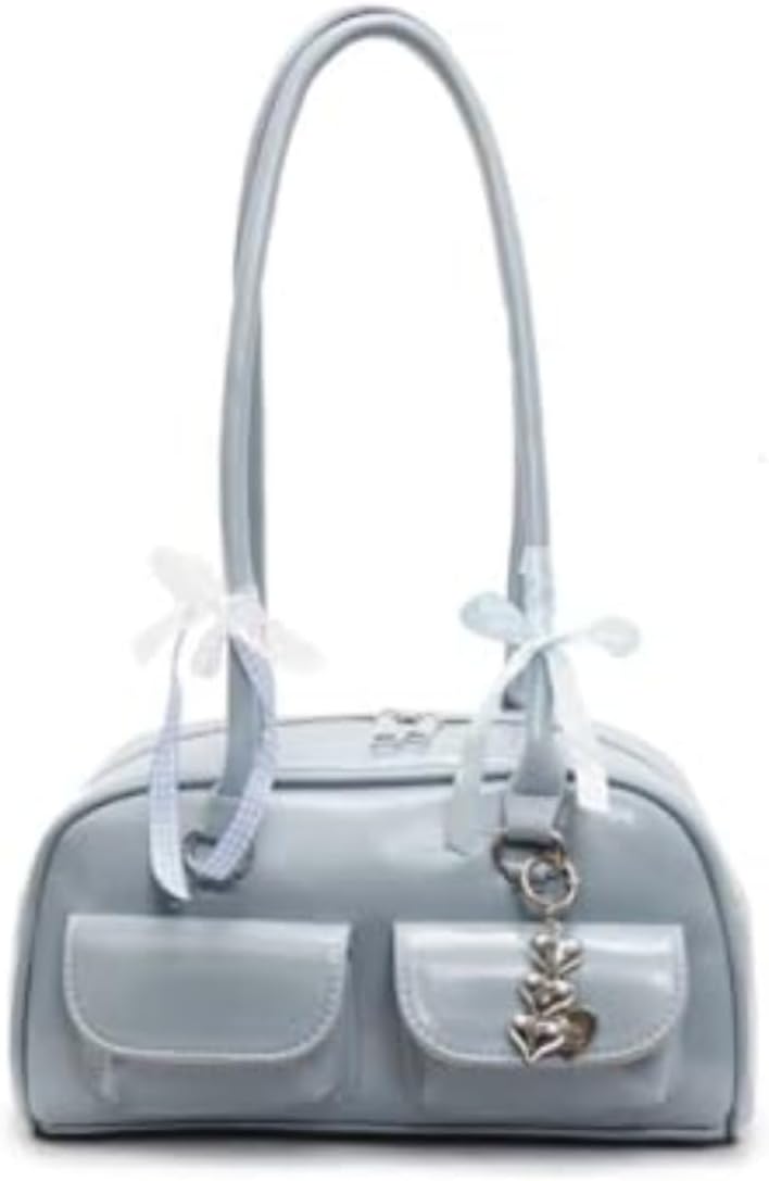 Kawaii Women's Bow Coquette Purse PU Leather Retro Boston Handbag pastel goth handbag