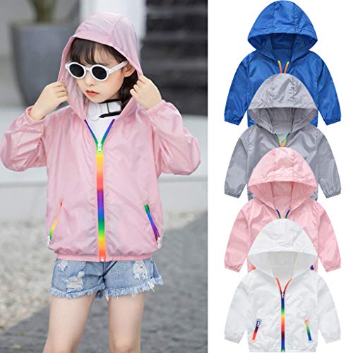 Girls Coat&Jacket,Toddler Kids Summer Sunscreen Jackets Rainbow Hooded Outerwear Zipper Coats,Baby Clothes for Birthday Festival Gifts(Pink,3-4 Year)