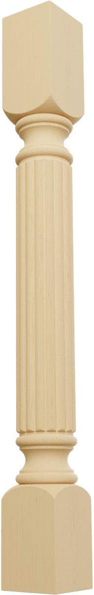Ekena Millwork COL03X03X35RAAL Raymond Reeded Cabinet Column (Top Block: 6 1/8", Bottom Block: 7 1/8"), 3 3/4"W x 3 3/4"D x 35 1/2"H, Alder