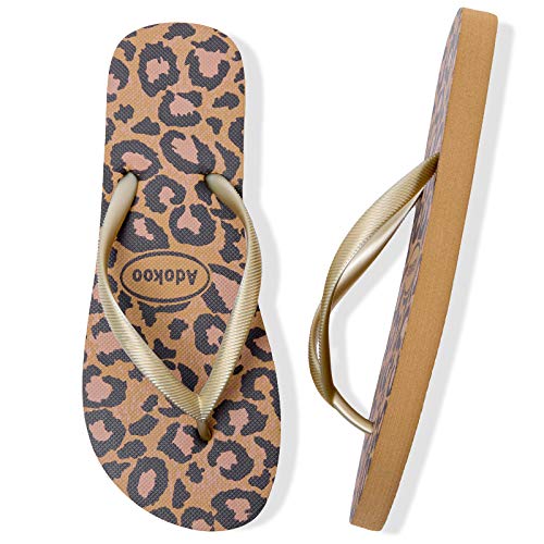 Adokoo Women's Flip Flop Sandal Black Slim Beach Flip Flops Eva Rubber Shower Slippers Cute Water Sandals(Us9,Leopard) #TOP14
