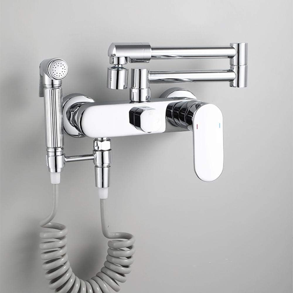 ZQFHSX Wall-Mounted Kitchen Faucet with Swivel Sprayer Dual-Mode Hot & Cold Mixer Brass-Nickel Laundry Sink Tap 2 Handle Design for Versatile Use