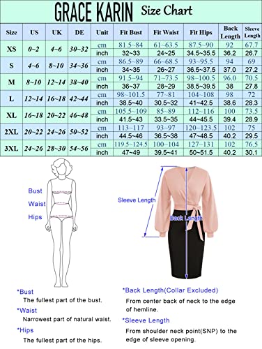 Grace Karin Bodycon Dresses For Women Wrap Batwing Sleeve Professional Work V Neck Dress Pink-Black M #TOP4