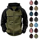Sudadera con capucha tipo cargo para hombre con cremallera, sudadera táctica militar para trabajo, resistente y holgada, chaqueta de calle para exteriores, viajes y uso diario, Vino, M