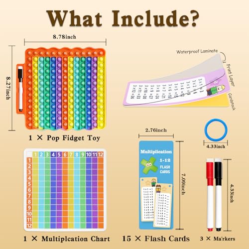 Image of Multiplication Flash Cards + Pop Fidget Multiplication Chart, Times Table Educational Flashcard 3rd Grade, 4th, 5th, 6th Grade for Kids Home School