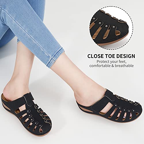 Judxsious Clogs For Women Mules Slip On Shoes With Arch Support Comfortable Casual Summer Wedge Slides Cushion Orthotic Sandals Women Black #TOP6