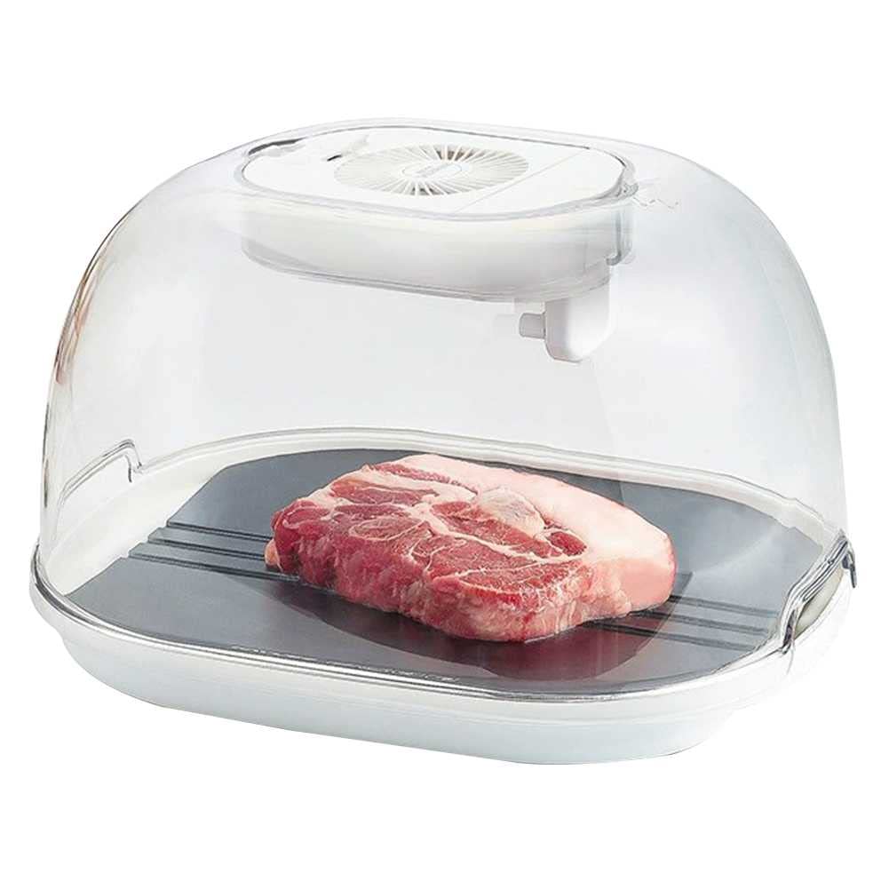 Defrosting Tray, Fast Thawing of Frozen Food with Drip Tray and Transparent Lid and Ultrasonic Atomization Meat Thaw Tray for Frozen Food Frozen Meat Frozen Seafood