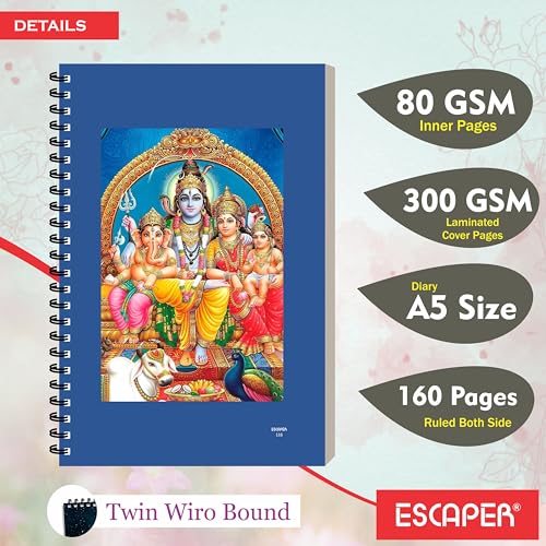 Image of ESCAPER Shiv Ji Diary Student Notebooks, A5 Size, 160 Ruled Notebook Designer Office Diary For Executive, Gift, Note Taking, Notepad For Writing (1, Jumbo)