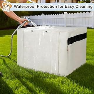 HiCaptain Dog Crate Cover 42.0" L x 28.0" W x 30.0" H with Breathable Mesh, Durable Heavy Duty Kennel Cover, Dual Zippered Panels, Windproof Waterproof UV-Resistant(Beige)