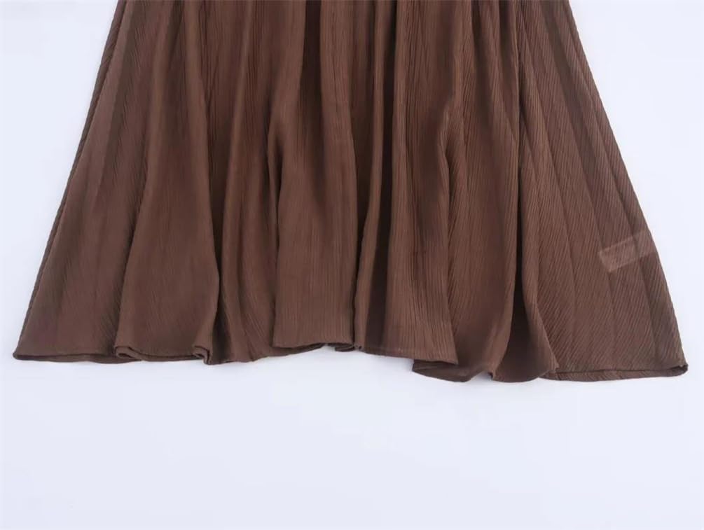 Women Solid Color O-Neck Sleeveless Knitted Patchwork Dress Pleated Splicing Party Casual Long Dress