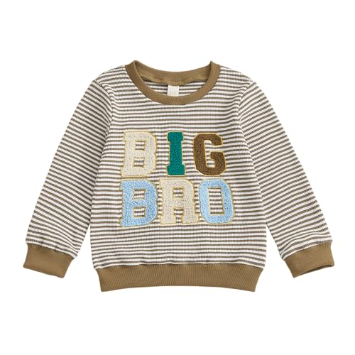 TheFound Toddler Baby Boys Sweatshirts Big Bro Print Long Sleeve Crew Neck Embroidery Stripes Pullovers Tops Baby Boy Clothes