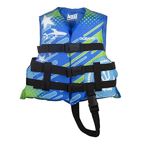 New & Improved Oceans7 US Coast Guard Approved, Child Life Jacket, Flex-Form Chest, Open-Sided Design, Type III Vest, PFD, Personal Flotation Device, Blue/White