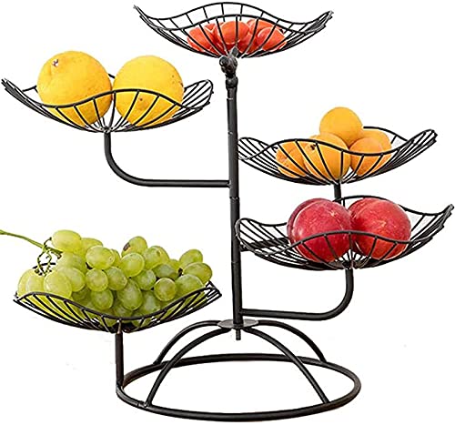 ZJYWMM Fruit Etagere 5 Story, Hollow Fruit Shells Exquisite Lotus Leaf Form Fruit Cinks Modern Simple Metal Fruit Stand Deco Fruit Basket for Worktop Storage Vegetables, Snacks, Bread,Bla