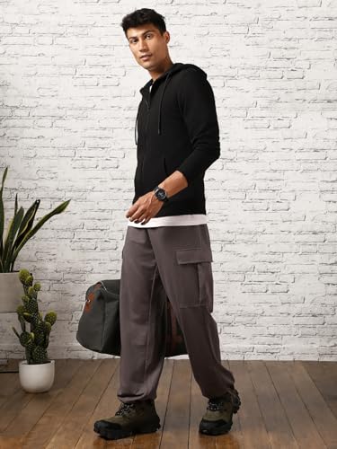 Image of Nobero Classic Zipper Hoodie for Men | Zip Up Hoodies for Men | Regular Fit | Full Zip Closure | Drawstring Hood | Zipped Hooded Sweatshirt | Cotton Rich Zipper Fleece Hoodie