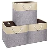 Syeeiex Large Storage Cube 13''x13'',Durable Storage Basket for Cube Organizer,Decorative Foldable Storage Bins for Shelf with Sturdy Cotton Carry Handles for Cubes,Cabinet,Beige & Grey Set of 3