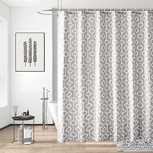 Trimming Shop Shower Curtain Polyester Fabric Bathroom Curtain Mould & Mildew Resistant With 12 Curtain Hook Waterproof Bath Curtain 180 x 180cm Long Shower Curtain Liner, Geometric Pink & Grey