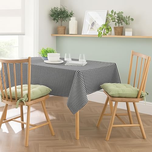 Image of Casableu Gingham Checks Charcoal Table Cloth for 6 Seater Dining Table | 52x72 Inch Rectangular Table Cover | Dust-Proof, Washable Fabric | Decorative Checkered Dining Table Cover for Home