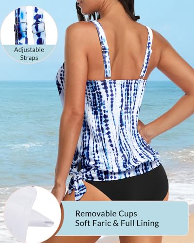 Image of Yonique Womens Blouson Tankini Top Only Loose Fit Swim Top No Bottom Modest Swimsuit