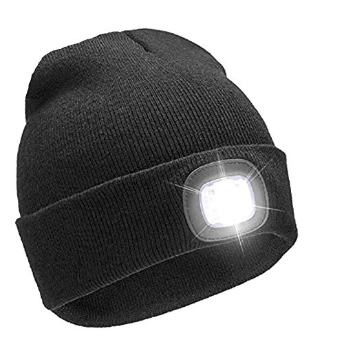 RockJock Bonnet chaud avec lumière LED rechargeable par USB 3 options de luminosité pour le camping, la marche, la course à pied, le cyclisme M Noir