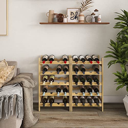 SMIBUY Bamboo Wine Rack, 20 Bottles Display Holder, 5-Tier Free Standing Storage Shelves for Kitchen, Pantry, Cellar, Bar (Natural) - Image 4