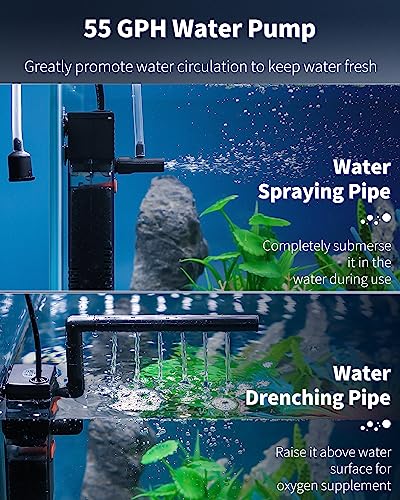 Pawfly Internal Aquarium Filter, Submersible Power Filter With 55 Gph Water Pump For 3 To 10 Gallon Fish Tanks Filtration Circulation And Oxygenation thumb #2