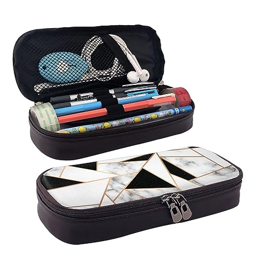 Astuccio per matite estetico con stampa in marmo con texture in speciale astuccio per penne artificiale resistente con cerniera per uomini donne ufficio bianco nero pelle