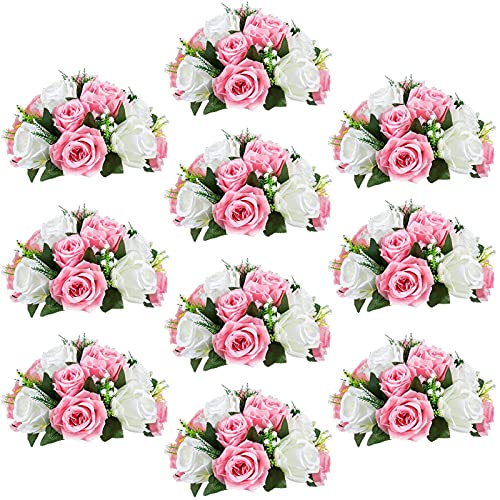 Sziqiqi Pack of 10 Fake Flowers, Silk Rose Flowers, Suit