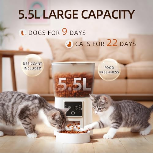 Automatic Feeder, 5.5L Timed Food Dispenser with Dual Power, Adjustable Portions, Auto Cat & Dog Feeder, Food Container, Pet Feeding Supplies - Image 3