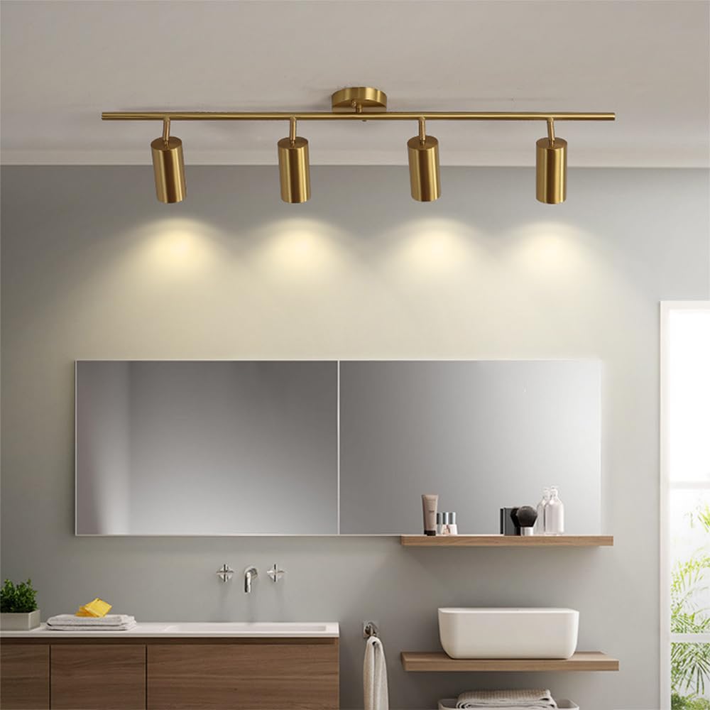 Kit di Illuminazione A Binario Fisso con Faretti Dorati da Soffitto, Faretti Direzionali Gu10 Regolabili, Lampade D'Accento per Cucina, Soggiorno, Camera da Letto, Specch,4light