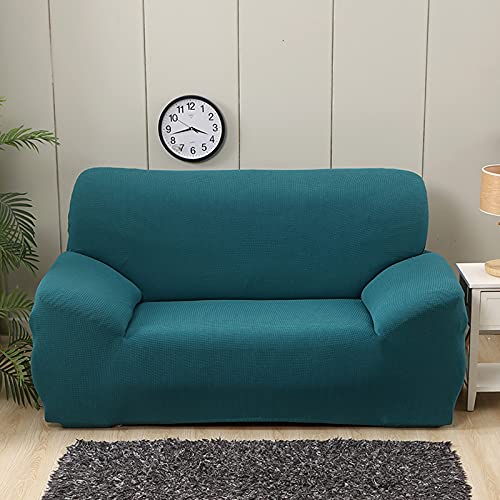 Housse de sofa 4 places élastique et résistante bleu vert de 235-310cm