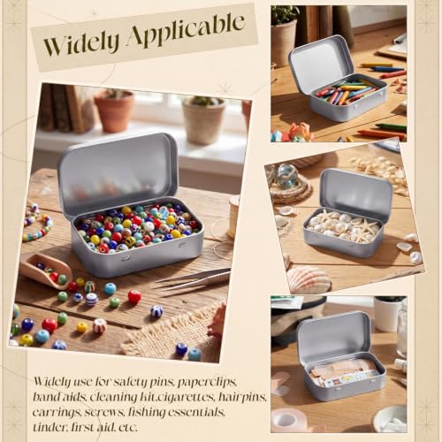 Image of 24 Pack 3.75 by 2.45 by 0.8 Inch Silver Metal Rectangular Empty Hinged Tins Box Containers with Lids Mini Portable Box Small Storage Kit, Home Organizer