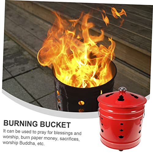 Yardwe 1Pc Enamel Burning Gold Barrel Fire Pit Bucket Camping Fire Pit Golden Ingot Feng Shui Outside Trash Can With Lid Outside Ashtray Trash Can Outdoor With Lid Burn Bucket Red Stove #TOP5