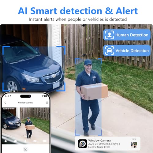 Image of Hieasy 3K 5MP Window Camera, Indoor Camera for Outdoor Monitoring Through Glass, No Drill Magnetic with Angle Mount, 5GHz&2.4GHz WiFi6, Color Night Vision, AI Human Vehicle Detection (White (1 Pack))