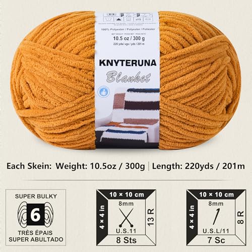 Image of #6 Super Bulky Blanket Yarn for Crocheting - 4 Skeins(Each 10.5oz /300g, 220yds /201m), Chunky Chenille Thick Plush Big Soft Yarn for Crocheting Knitting Blankets, Mustard Yellow