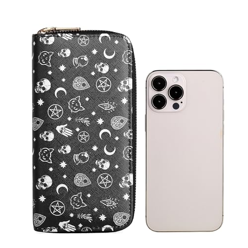 Halloween Skull Wallets for Women Large Capacity 2 Zipper Around Gothic Wallet Ladies Goth Purse Credit Card Holder (Skull)4