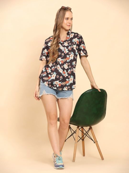 Image of Trendy Queen Women's Printed Straight Polyester Mandarin Collar Top (SD814 T)