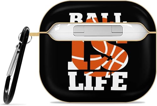 Miniatura 2 de Basketball is Life - Funda compatible con AirPods 3 de baloncesto, bonita funda chapada en oro de 3ª generación con llavero protector duro Gen 3