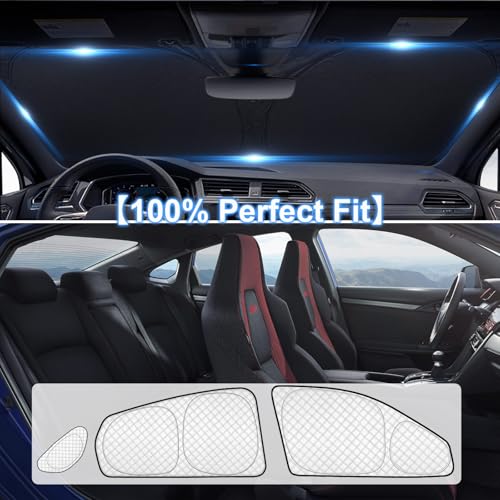 Image of KMF 8pcs Thicken Full Sun Shades for Honda Civic Sedan 2016-2021(Not Hatchback) Accessories, Car Window Covers Sunshade for Windshield Side Rear, UV Block and Blackout Privacy for Camping Outdoor