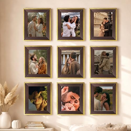 Image of Art Street Luxury Photo Frame for living room, Modern Step Design Photo Frames for Photograph, Art Work, Kids Room Set of 9 (8x10 Inch, Gold)
