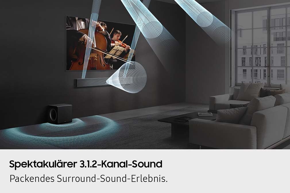 Samsung HW-QS710GF Q-Series 3.1.2-Kanal-Soundbar für Fernseher, TV-Lautsprecher mit kabellosem 6,5"-Subwoofer, Kabelloses Dolby Atmos und DTS:X, SpaceFit Sound, Q-Symphony