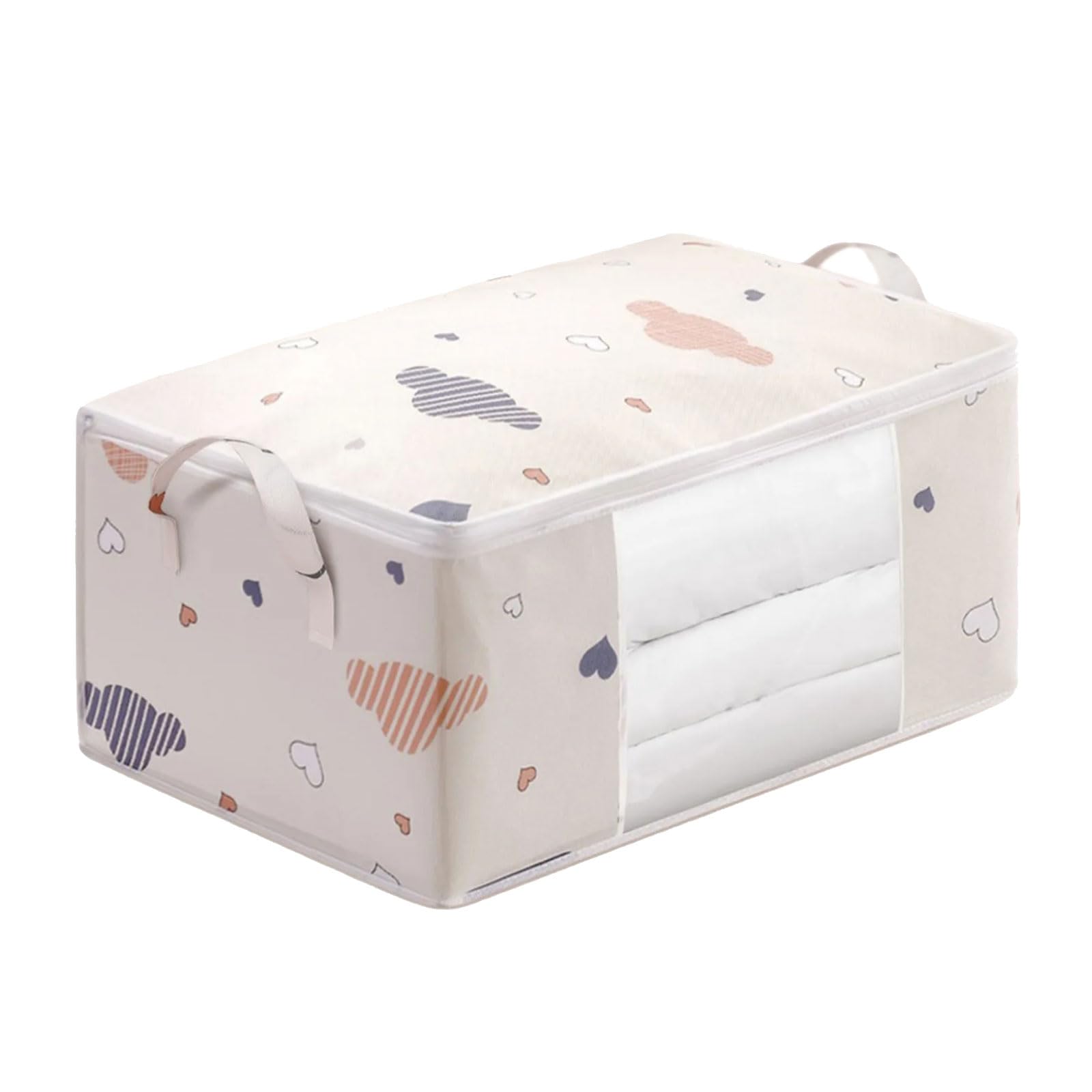 Fabric Storage Bag for Seasonal Clothing Bedding Storage Organiser for Bedding Blankets Zippered Clothes Holder Foldable Clothes Organiser with Reinforced Handle