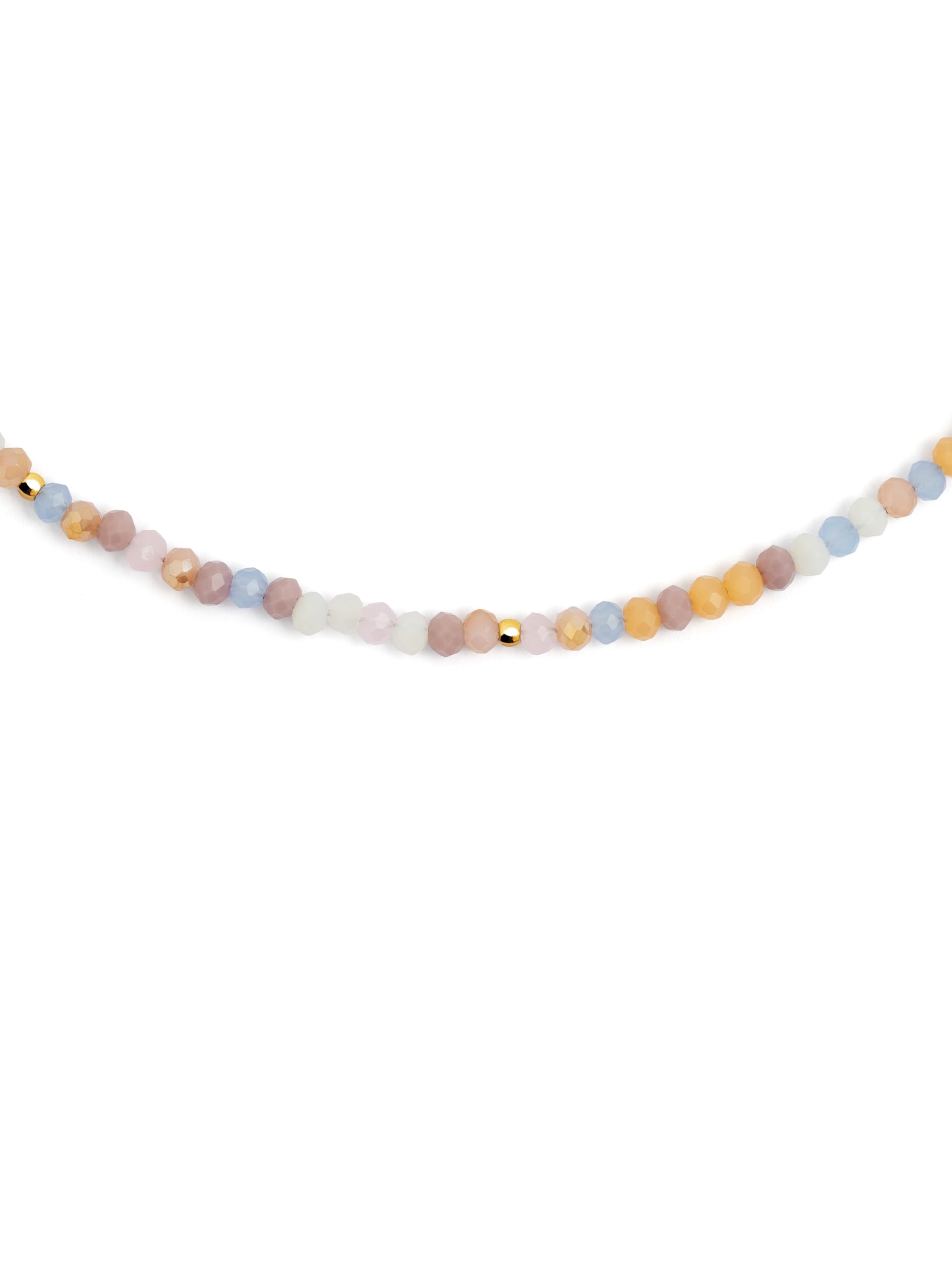 SINGULARU - Collar Daphne - Collar en Acero con Acabado en Baño de Oro de 18kt - Collar con Detalles en Bolitas de Piedras de Colores - Largo de 35 cm + 5 cm de Alargador - Joyas para Mujer