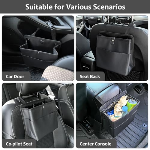 Image of Accmor Car Trash Can with Pocket, Small Vehicle Dustbin Automotive Garbage Organizer Bin with 60 Pcs Trash Bags, Hanging Cars Storage Container for SUV Vans (Black)