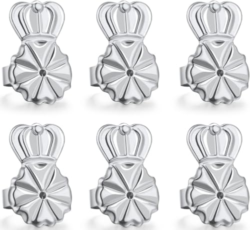 Catinee Earring Lifters Backs,6 PCS Earring Backs for Droopy Ears, Adjustable Hypoallergenic Secure Earring Lifters for Heavy Earrings(Silver)
