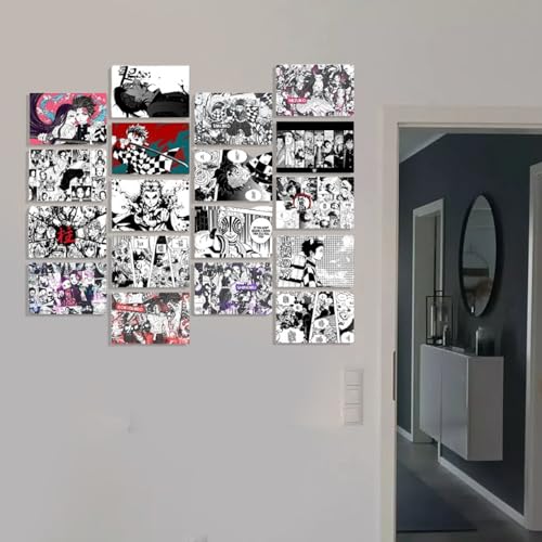 Image of ATEVON Demon Slayer Manga Wall Collage Kit - Pack of 18 Black and White Posters | 6x4 Inch Anime Poster Set Featuring Tanjiro Kamado, Nezuko, Zenitsu, Inosuke | Aesthetic Room Decor for Anime Fans