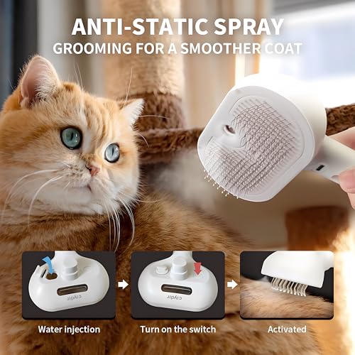 Image of Cat Steam Brush For Shedding, Grooming Tool for Cats and Dogs with Steam Function, Massage, and Shedding Hair Removal - Ideal for Pets, Featuring Weighted Blanket Technology, Hair Brush (white comb)