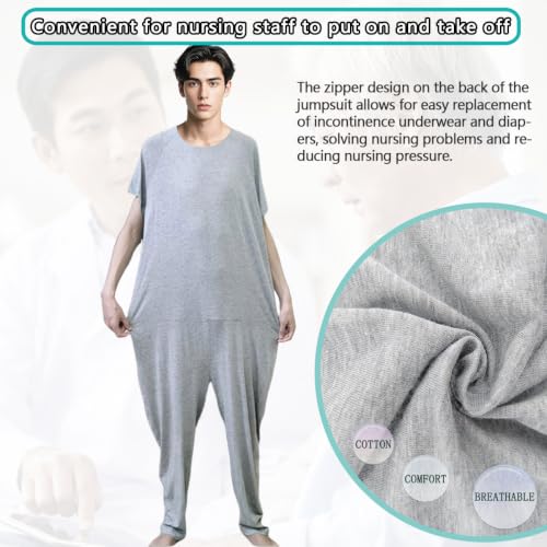 Image of Unisex Anti-Strip Adaptive Jumpsuit with Back-Zipper,One-piece Short-sleeved Trousers,Suitable for Seniors,Incontinence Care,Dementia Patient,Alzheimer's Patients