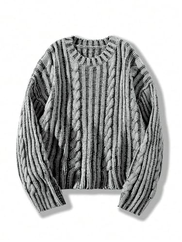 ZAFUL Mens Sweaters Casual Crewneck Textured Long Sleeve Color Block Vintage Knit Pullover Tops