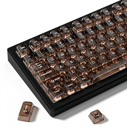 Image of dagaladoo Coffee Clear keycaps for Mechanical Keyboard,Transparent MDA keycaps 60 75 100 Percent,Ceramic Jelly Key caps Set,Shine Through Key caps for Mx Switches Mechanical Keyboard(115key)