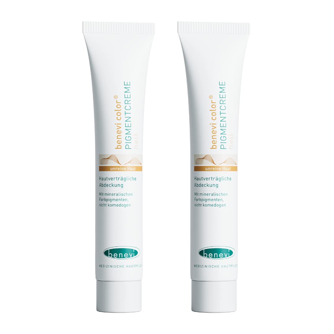 benevi Pigmentcreme 2 x 20 ml zum gezielten Abdecken von Rötungen, Pickeln, Unreinheiten oder als Make Up Ersatz. Kaschiert zuverlässig erweiterte und rote Äderchen bei Couperose & Rosacea (hell)